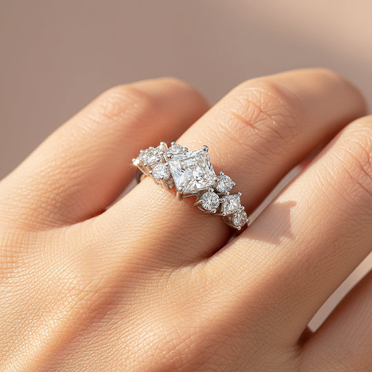 Princess Cut Moissanite Cluster Solitaire Ring | 1.00ct | 925 Sterling Silver | Prm7158 - Ring | Singapore Jewellery, Wedding Rings &amp; Gifts | Same Day Delivery | Tiara.com.sg