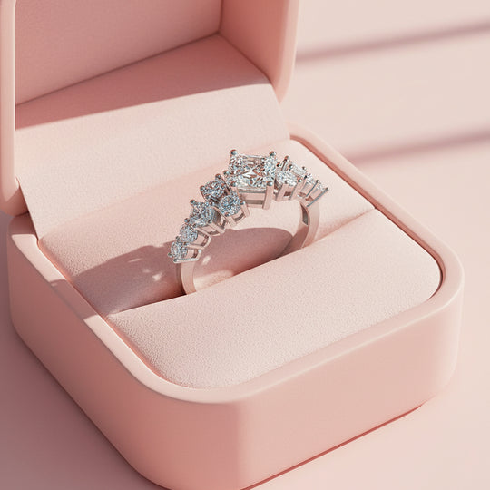 Princess Cut Moissanite Cluster Solitaire Ring | 1.00ct | 925 Sterling Silver | Prm7158 - Ring | Singapore Jewellery, Wedding Rings &amp; Gifts | Same Day Delivery | Tiara.com.sg
