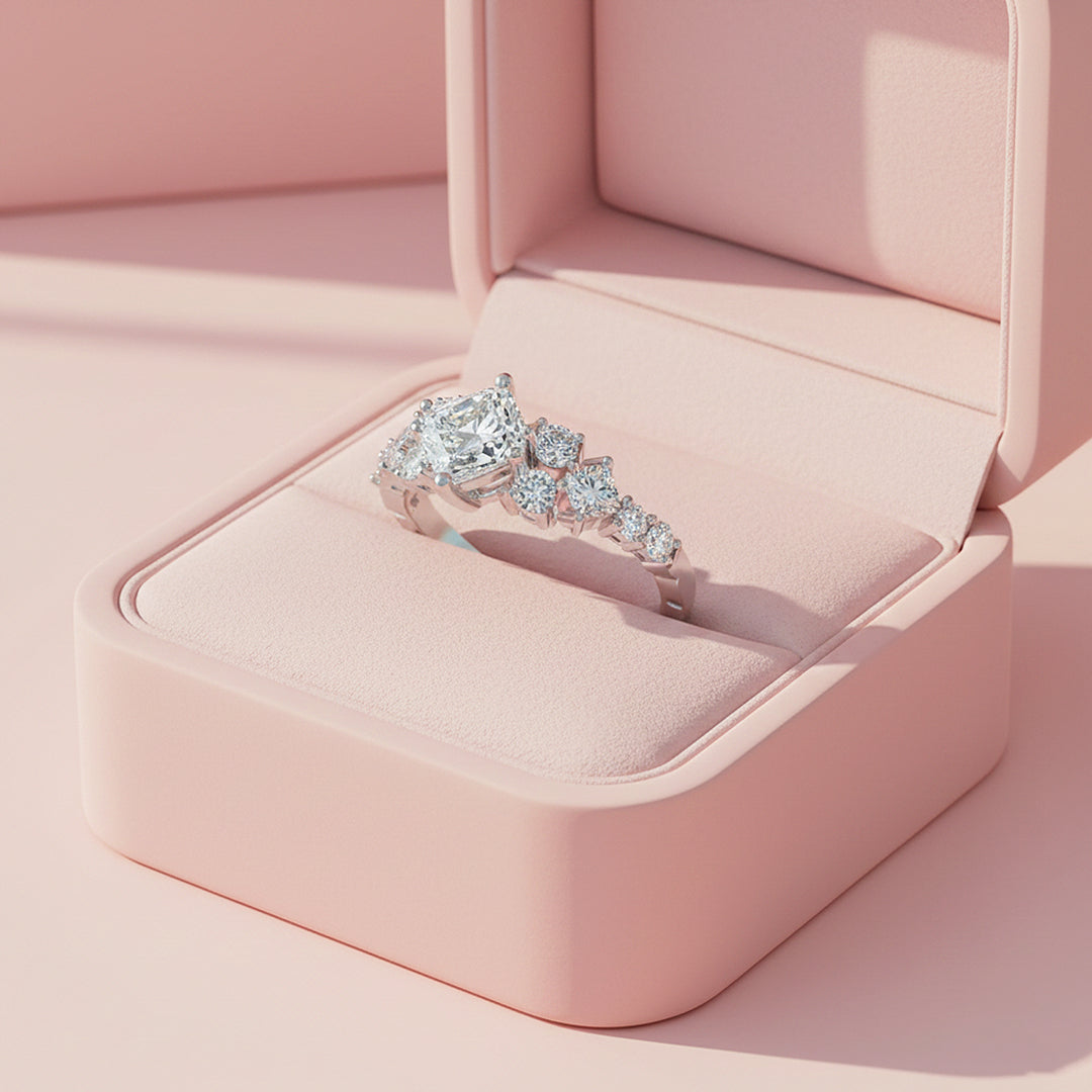 Princess Cut Moissanite Cluster Solitaire Ring | 1.00ct | 925 Sterling Silver | Prm7158 - Ring | Singapore Jewellery, Wedding Rings &amp; Gifts | Same Day Delivery | Tiara.com.sg