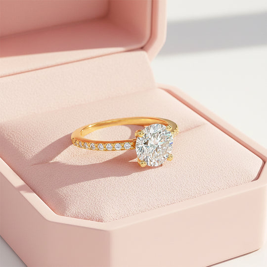 Round Pavé Solitaire Ring | Moissanite | 18K Gold Plated 925 Sterling Silver | Prm7159 - Ring | Singapore Jewellery, Wedding Rings &amp; Gifts | Same Day Delivery | Tiara.com.sg