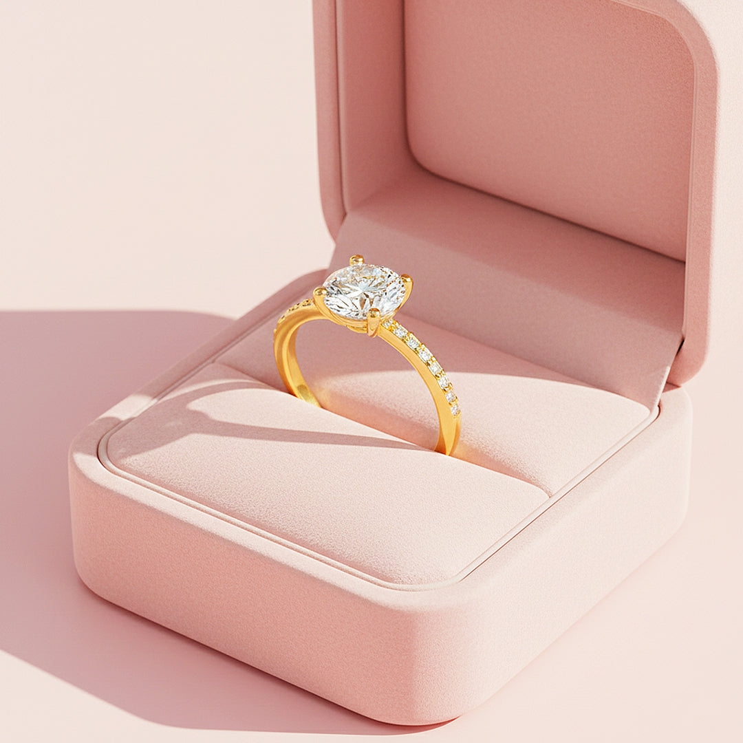 Round Pavé Solitaire Ring | Moissanite | 18K Gold Plated 925 Sterling Silver | Prm7159 - Ring | Singapore Jewellery, Wedding Rings &amp; Gifts | Same Day Delivery | Tiara.com.sg