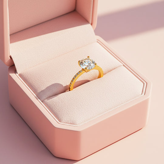 Round Pavé Solitaire Ring | Moissanite | 18K Gold Plated 925 Sterling Silver | Prm7159 - Ring | Singapore Jewellery, Wedding Rings &amp; Gifts | Same Day Delivery | Tiara.com.sg