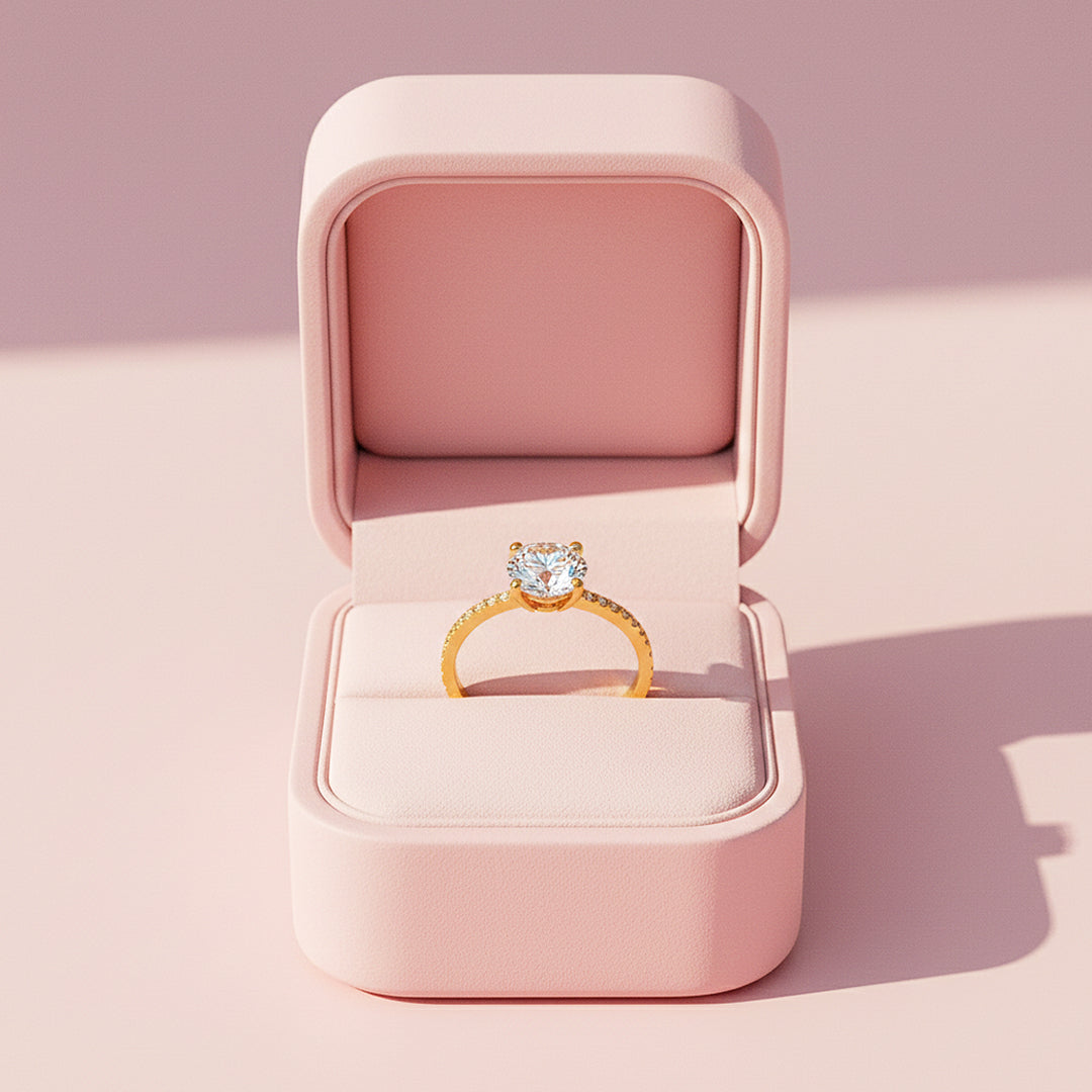 Round Pavé Solitaire Ring | Moissanite | 18K Gold Plated 925 Sterling Silver | Prm7159 - Ring | Singapore Jewellery, Wedding Rings &amp; Gifts | Same Day Delivery | Tiara.com.sg