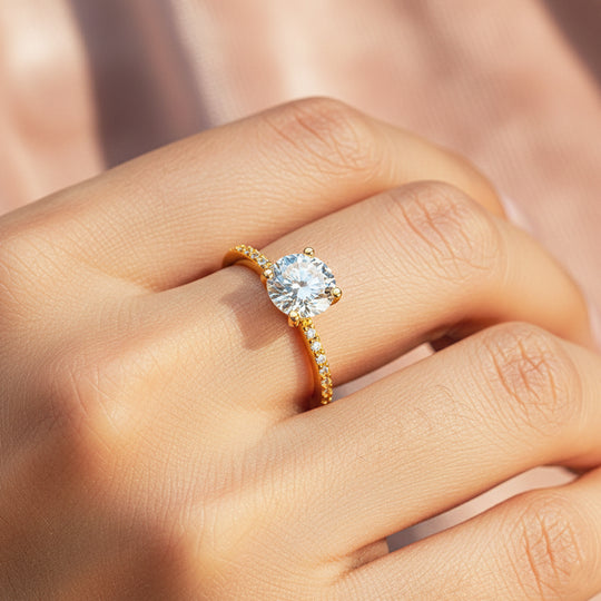 Round Pavé Solitaire Ring | Moissanite | 18K Gold Plated 925 Sterling Silver | Prm7159 - Ring | Singapore Jewellery, Wedding Rings &amp; Gifts | Same Day Delivery | Tiara.com.sg