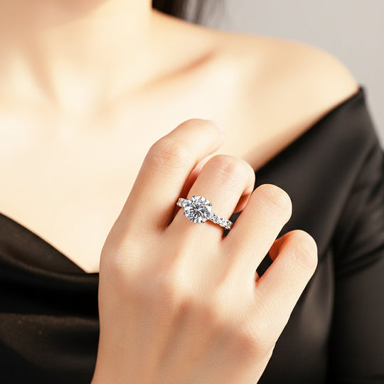 Round Pavé Solitaire Ring | 3.00ct | Moissanite | 925 Sterling Silver | Prm7161 - Ring | Singapore Jewellery, Wedding Rings &amp; Gifts | Same Day Delivery | Tiara.com.sg
