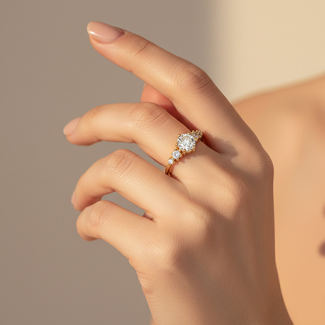 Triple Stone Ring | 1.00ct | Moissanite | 18K Gold Plated 925 Sterling Silver | Prm7163 - Ring | Singapore Jewellery, Wedding Rings &amp; Gifts | Same Day Delivery | Tiara.com.sg