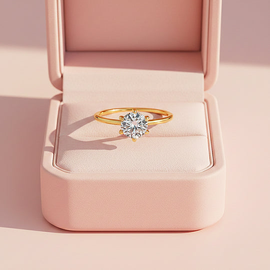 Round Solitaire Ring | Moissanite | 18K Gold Plated 925 Sterling Silver | Prm7164 - Ring | Singapore Jewellery, Wedding Rings &amp; Gifts | Same Day Delivery | Tiara.com.sg