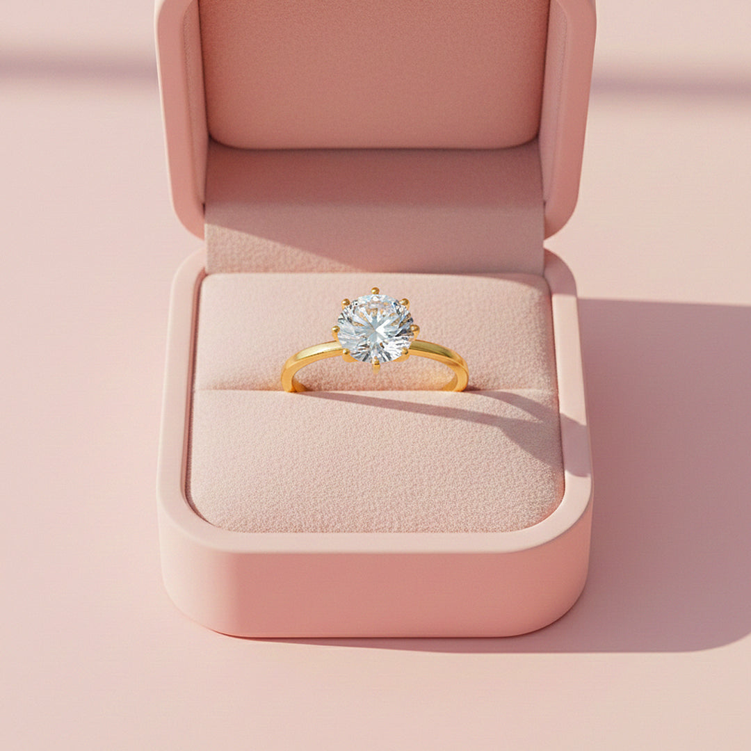 Round Solitaire Ring | Moissanite | 18K Gold Plated 925 Sterling Silver | Prm7164 - Ring | Singapore Jewellery, Wedding Rings &amp; Gifts | Same Day Delivery | Tiara.com.sg