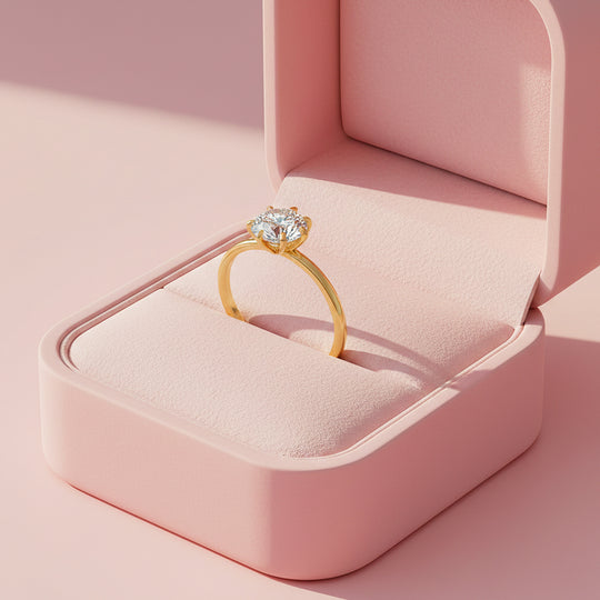Round Solitaire Ring | Moissanite | 18K Gold Plated 925 Sterling Silver | Prm7164 - Ring | Singapore Jewellery, Wedding Rings &amp; Gifts | Same Day Delivery | Tiara.com.sg