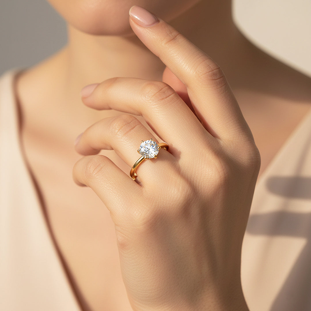 Round Solitaire Ring | Moissanite | 18K Gold Plated 925 Sterling Silver | Prm7164 - Ring | Singapore Jewellery, Wedding Rings &amp; Gifts | Same Day Delivery | Tiara.com.sg