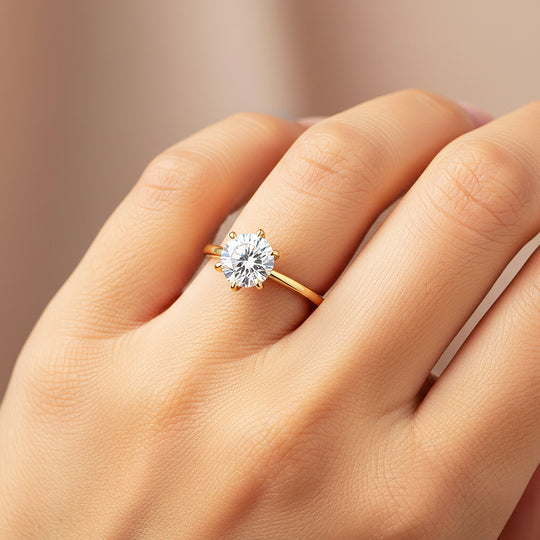 Round Solitaire Ring | Moissanite | 18K Gold Plated 925 Sterling Silver | Prm7164 - Ring | Singapore Jewellery, Wedding Rings &amp; Gifts | Same Day Delivery | Tiara.com.sg
