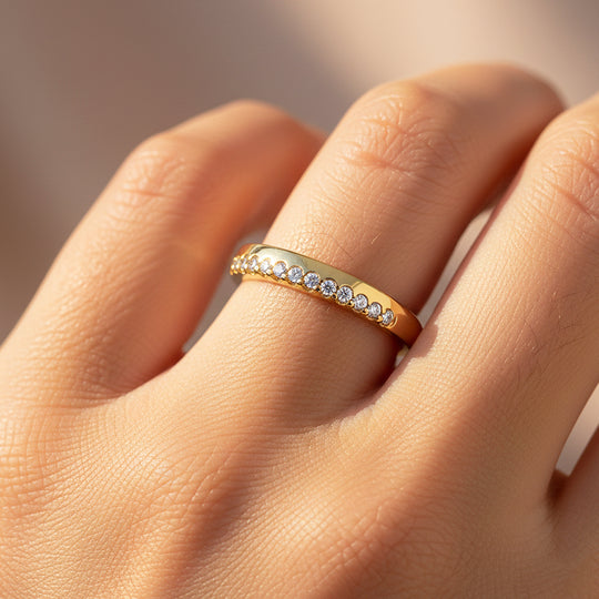 Round Pavé Eternity Band | Moissanite | 18K Gold Plated 925 Sterling Silver | Prm7165 - Ring | Singapore Jewellery, Wedding Rings &amp; Gifts | Same Day Delivery | Tiara.com.sg