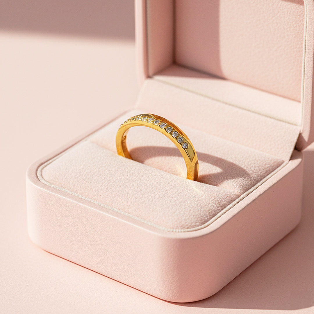 Round Pavé Eternity Band | Moissanite | 18K Gold Plated 925 Sterling Silver | Prm7165 - Ring | Singapore Jewellery, Wedding Rings &amp; Gifts | Same Day Delivery | Tiara.com.sg