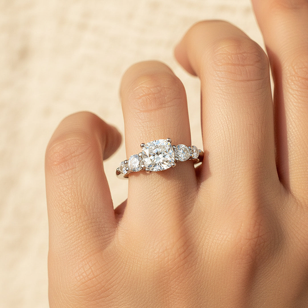 Cushion Cut Triple Stone Ring | 2.00ct | Moissanite | 925 Sterling Silver | Prm7169 - Ring | Singapore Jewellery, Wedding Rings & Gifts | Same Day Delivery | Tiara.com.sg