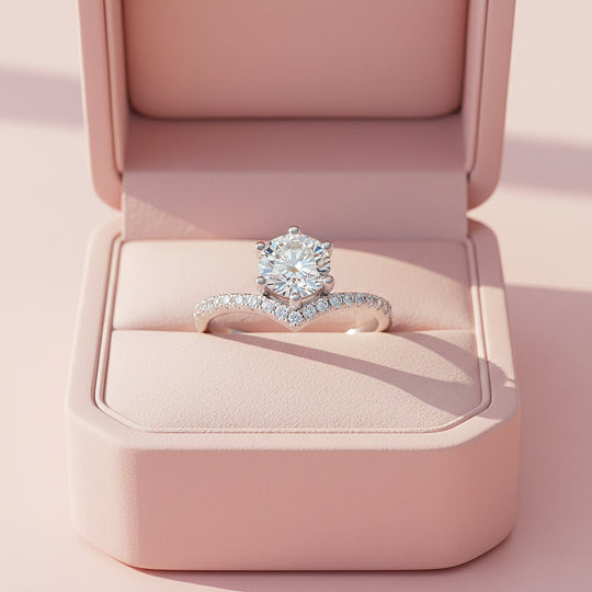 Chevron Halo Round Solitaire Ring | 1.00ct | Moissanite | 925 Sterling Silver | Prm7170 - Ring | Singapore Jewellery, Wedding Rings &amp; Gifts | Same Day Delivery | Tiara.com.sg