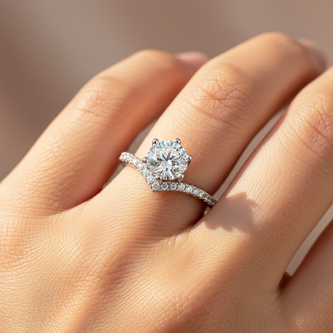 Chevron Halo Round Solitaire Ring | 1.00ct | Moissanite | 925 Sterling Silver | Prm7170 - Ring | Singapore Jewellery, Wedding Rings & Gifts | Same Day Delivery | Tiara.com.sg