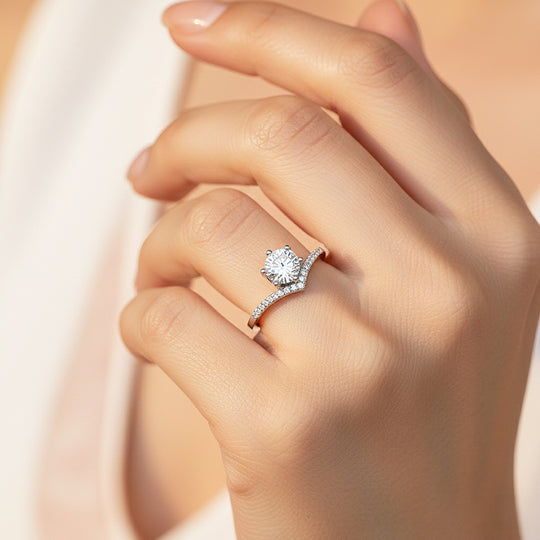 Chevron Halo Round Solitaire Ring | 1.00ct | Moissanite | 925 Sterling Silver | Prm7170 - Ring | Singapore Jewellery, Wedding Rings &amp; Gifts | Same Day Delivery | Tiara.com.sg