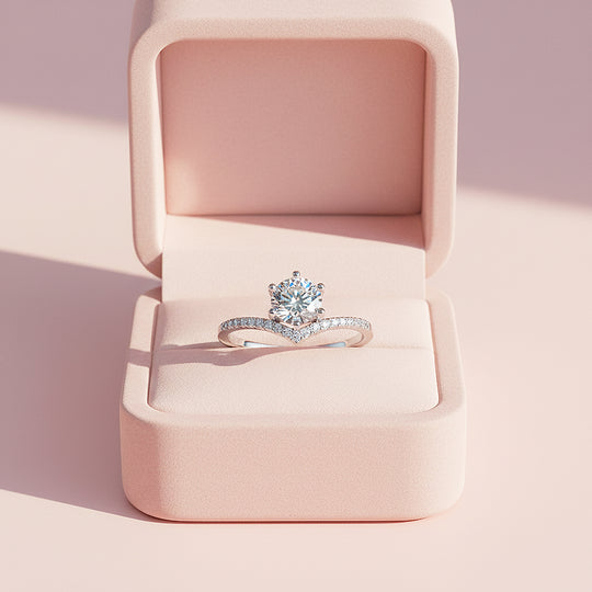 Chevron Halo Round Solitaire Ring | 1.00ct | Moissanite | 925 Sterling Silver | Prm7170 - Ring | Singapore Jewellery, Wedding Rings &amp; Gifts | Same Day Delivery | Tiara.com.sg