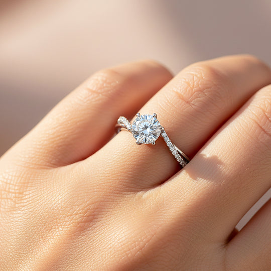 Twisted Bypass Round Solitaire Ring | 1.00ct | Moissanite | 925 Sterling Silver | Prm7171 - Ring | Singapore Jewellery, Wedding Rings &amp; Gifts | Same Day Delivery | Tiara.com.sg