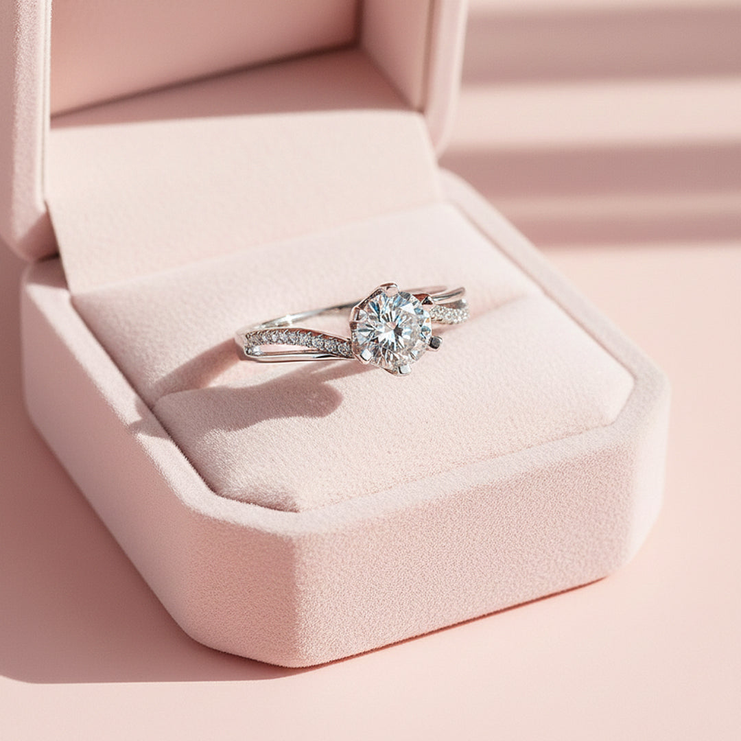 Twisted Bypass Round Solitaire Ring | 1.00ct | Moissanite | 925 Sterling Silver | Prm7171 - Ring | Singapore Jewellery, Wedding Rings &amp; Gifts | Same Day Delivery | Tiara.com.sg