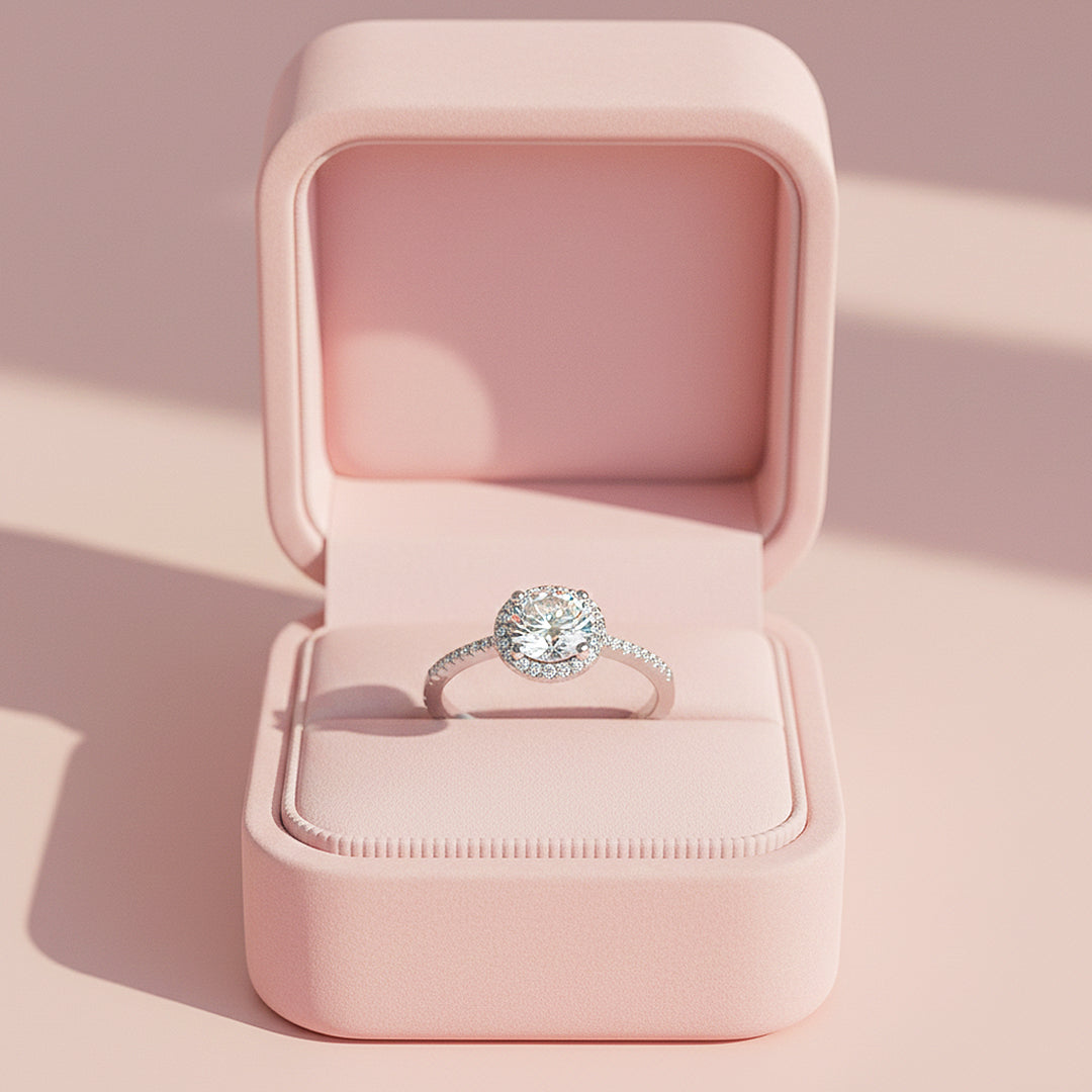 Round Classic Halo Solitaire Ring | Moissanite | 925 Sterling Silver | Prm7172 - Ring | Singapore Jewellery, Wedding Rings &amp; Gifts | Same Day Delivery | Tiara.com.sg