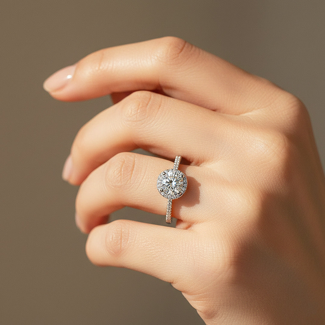 Round Classic Halo Solitaire Ring | Moissanite | 925 Sterling Silver | Prm7172 - Ring | Singapore Jewellery, Wedding Rings & Gifts | Same Day Delivery | Tiara.com.sg