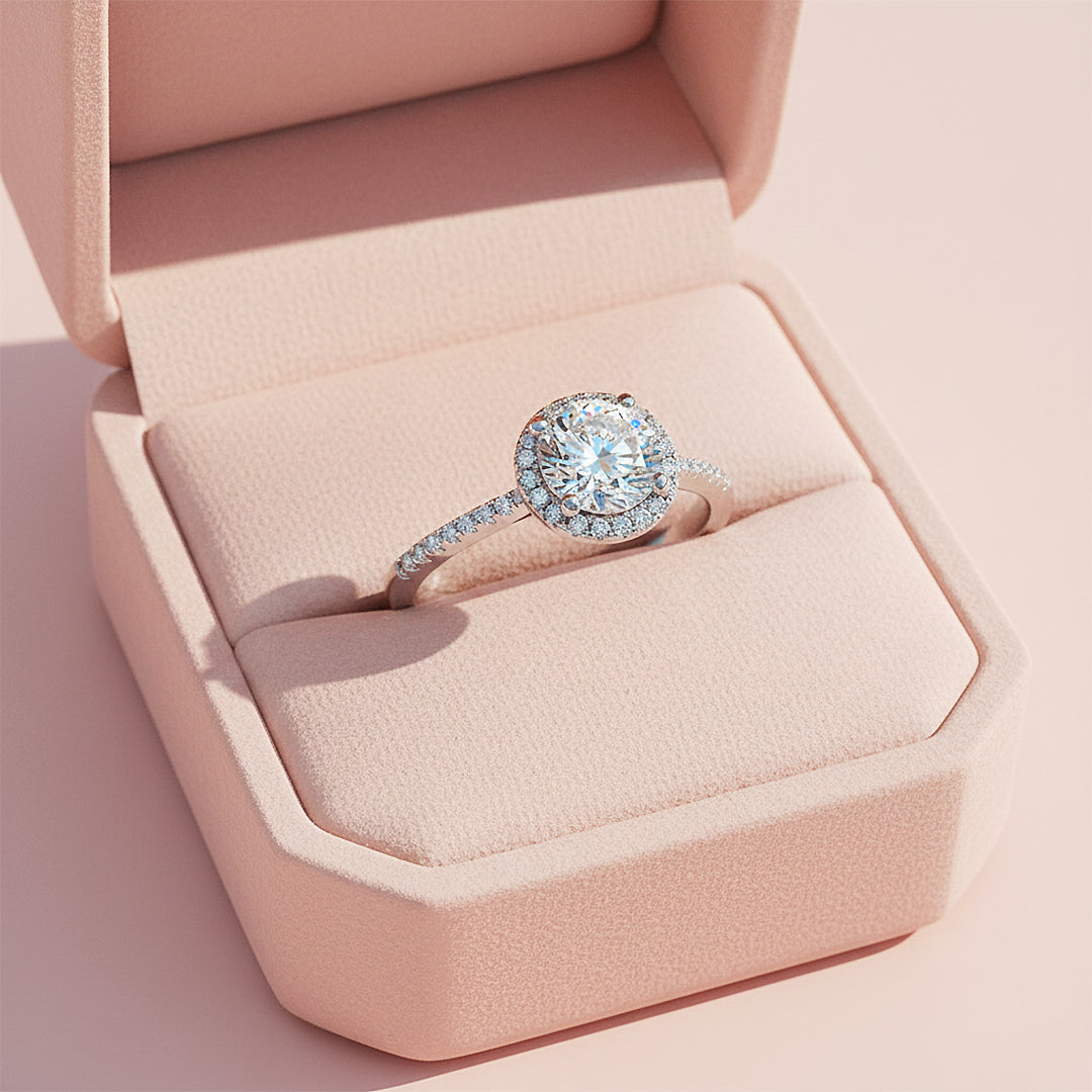 Round Classic Halo Solitaire Ring | Moissanite | 925 Sterling Silver | Prm7172 - Ring | Singapore Jewellery, Wedding Rings &amp; Gifts | Same Day Delivery | Tiara.com.sg