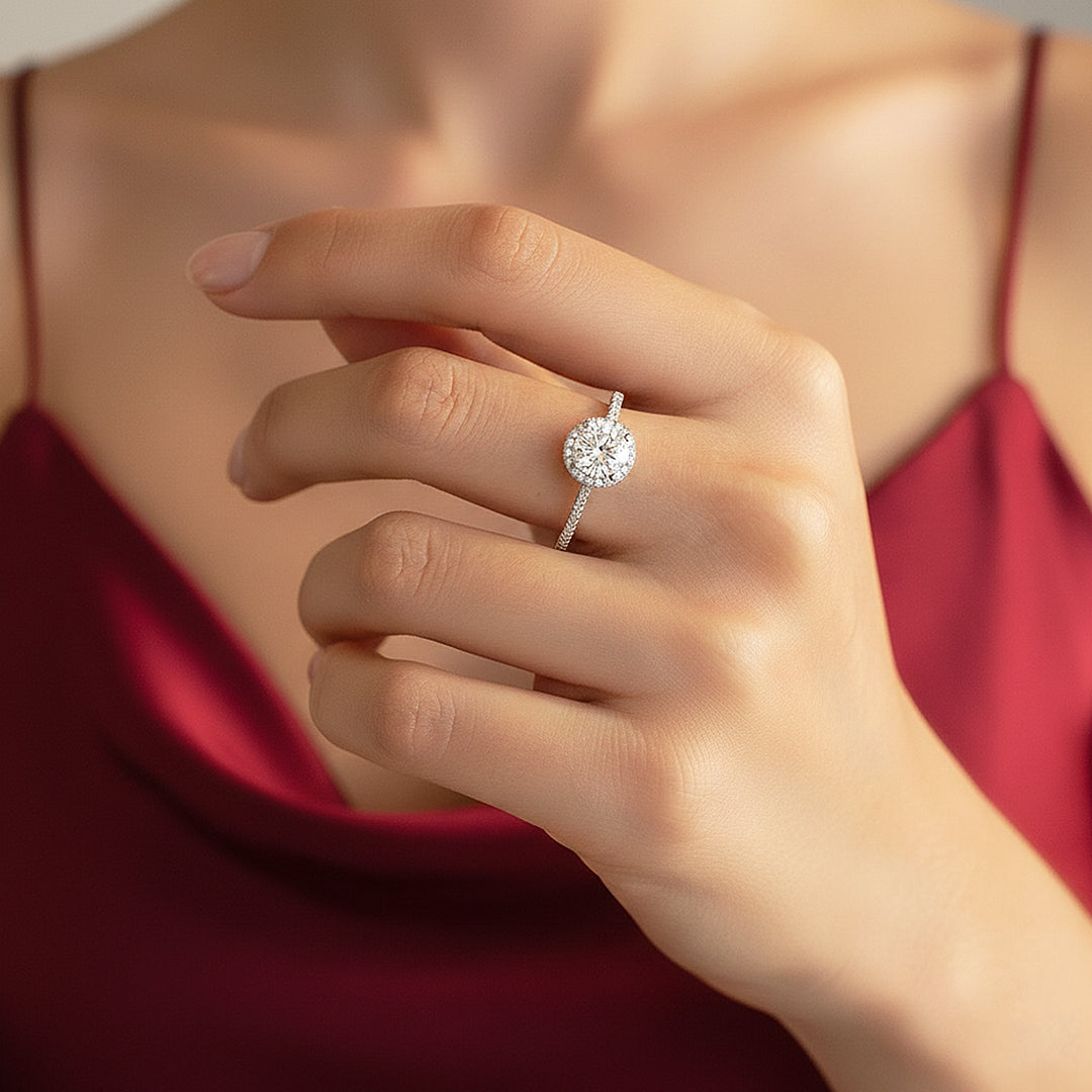 Round Classic Halo Solitaire Ring | Moissanite | 925 Sterling Silver | Prm7172 - Ring | Singapore Jewellery, Wedding Rings &amp; Gifts | Same Day Delivery | Tiara.com.sg