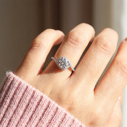 Halo Twist Solitaire Women Ring | 925 Sterling Silver | PRM7175
