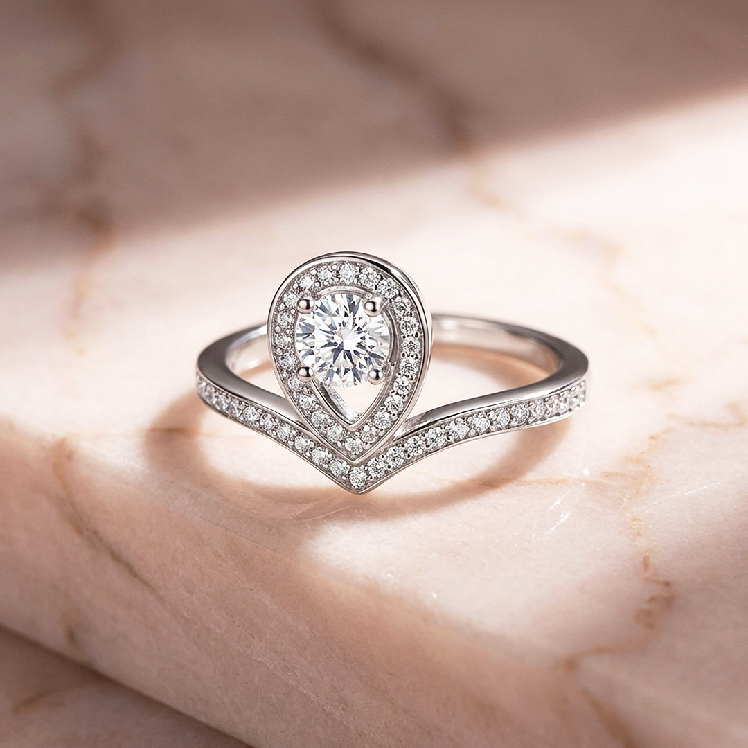 Teardrop Halo Crown Women Ring | 925 Sterling Silver | PRM7176