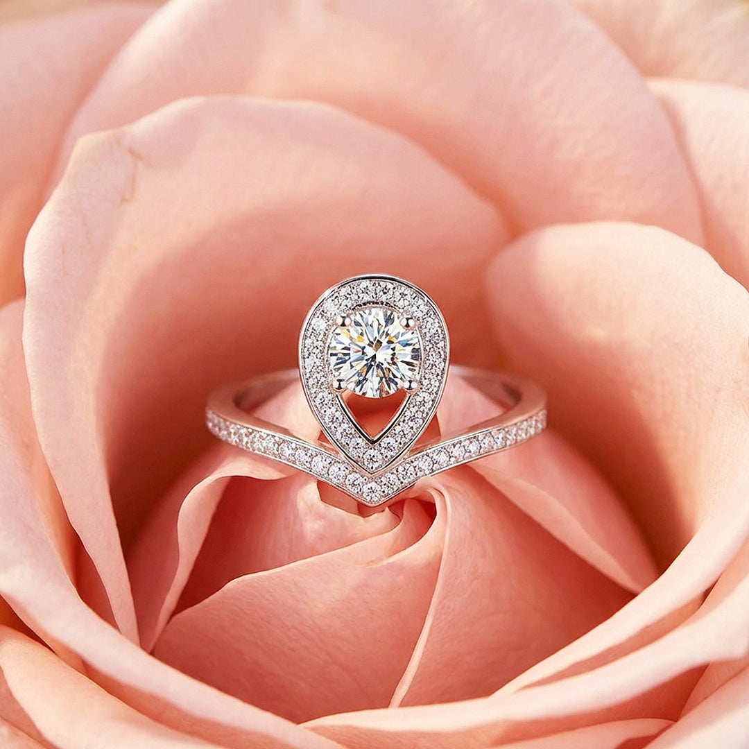 Teardrop Halo Crown Women Ring | 925 Sterling Silver | PRM7176