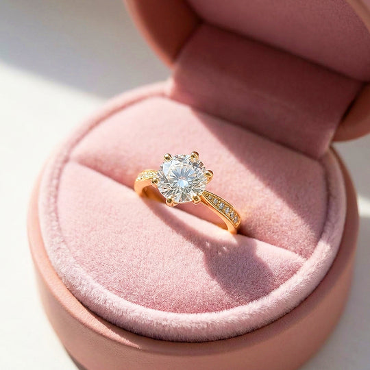 Six Prong Moissanite Solitaire Gold Ring | 925 Sterling Silver | PRM7178