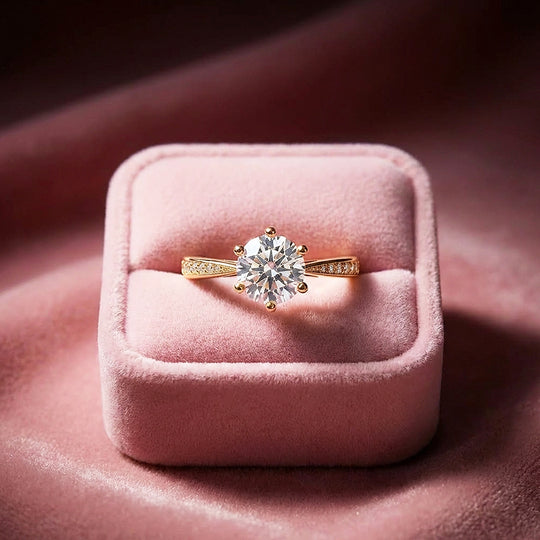 Six Prong Moissanite Solitaire Gold Ring | 925 Sterling Silver | PRM7178