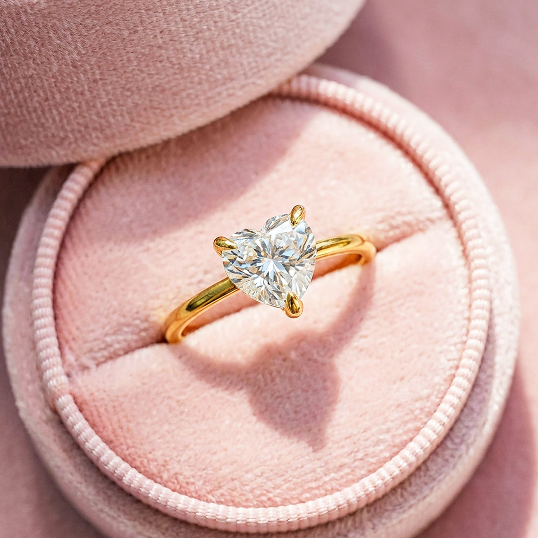 Heart Cut Moissanite Solitaire Gold Ring | 925 Sterling Silver | PRM7181