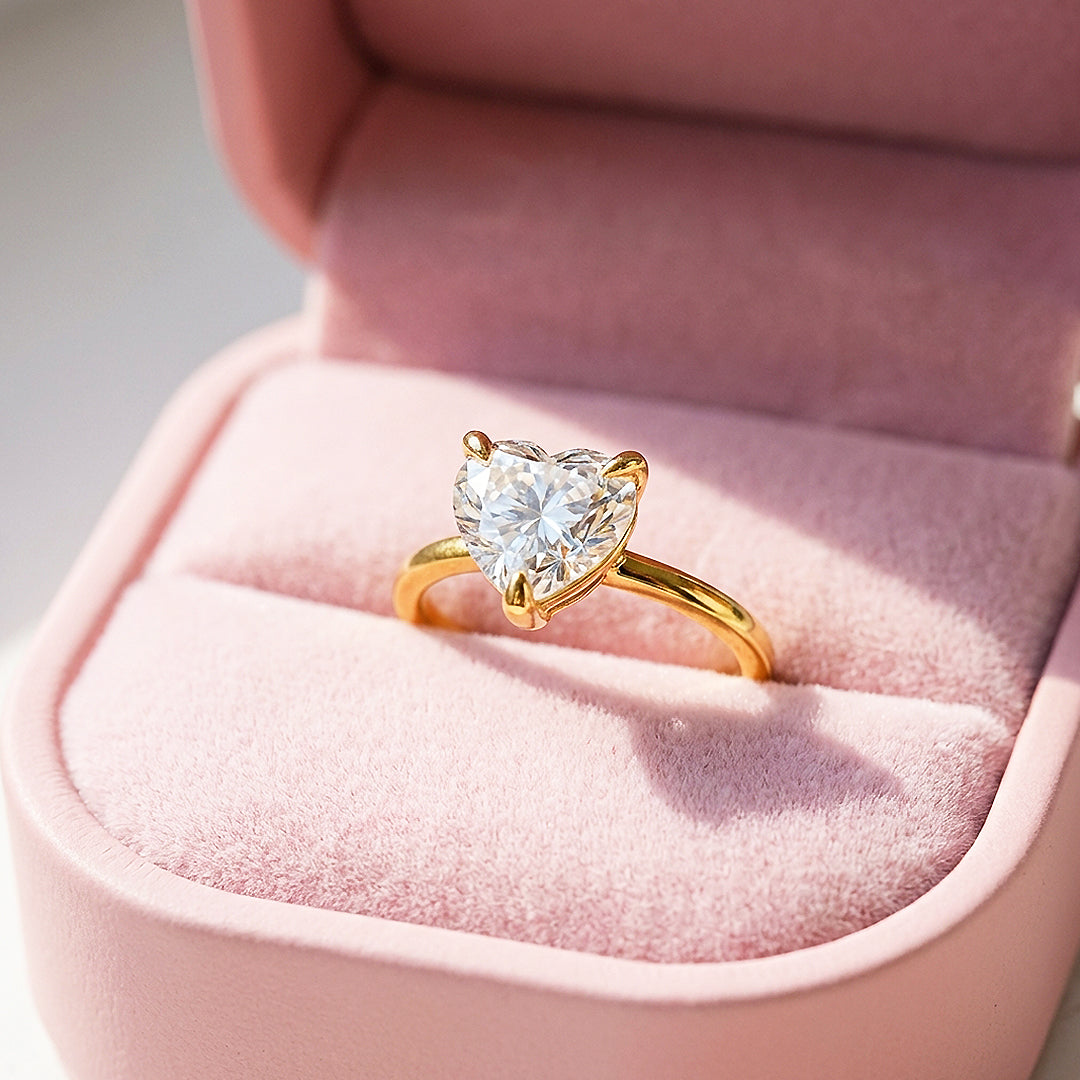 Heart Cut Moissanite Solitaire Gold Ring | 925 Sterling Silver | PRM7181