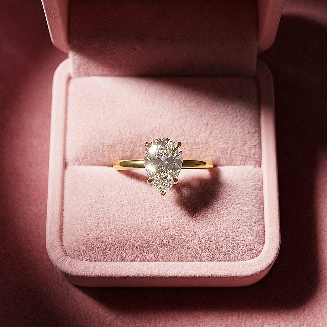 Pear Cut Moissanite Solitaire Gold Ring | 925 Sterling Silver | PRM7182