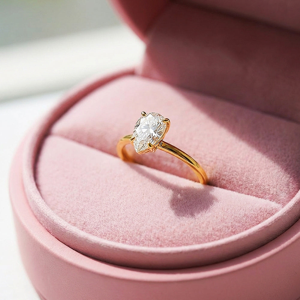Pear Cut Moissanite Solitaire Gold Ring | 925 Sterling Silver | PRM7182