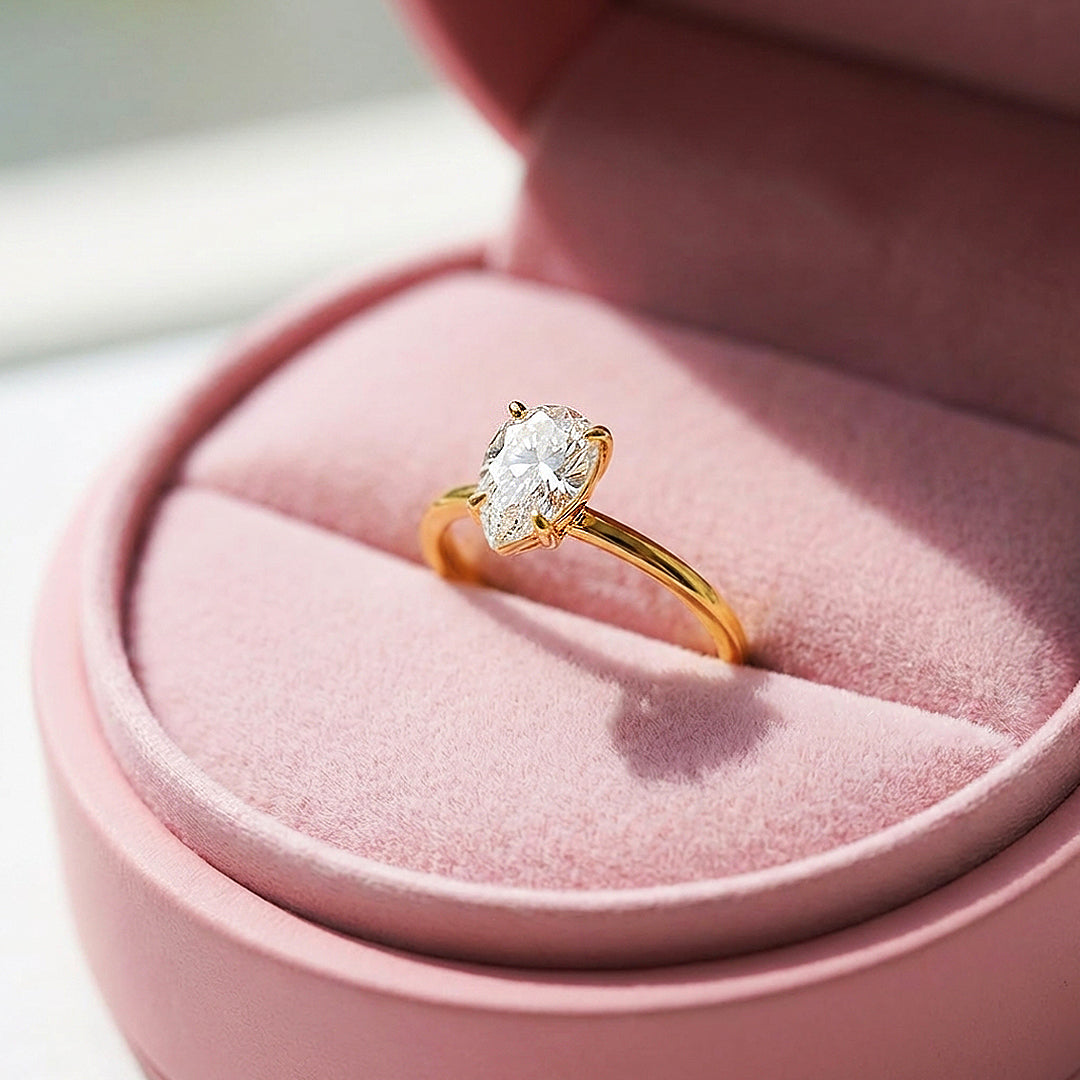 Pear Cut Moissanite Solitaire Gold Ring | 925 Sterling Silver | PRM7182