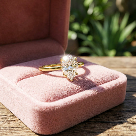 Pear Cut Moissanite Solitaire Gold Ring | 925 Sterling Silver | PRM7182