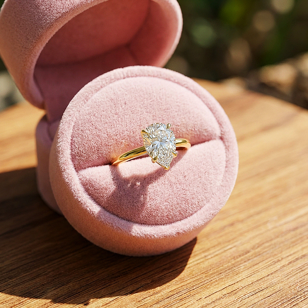 Pear Cut Moissanite Solitaire Gold Ring | 925 Sterling Silver | PRM7182
