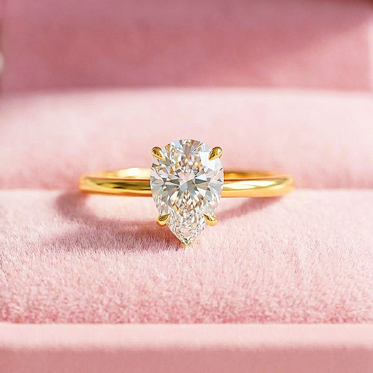 Pear Cut Moissanite Solitaire Gold Ring | 925 Sterling Silver | PRM7182