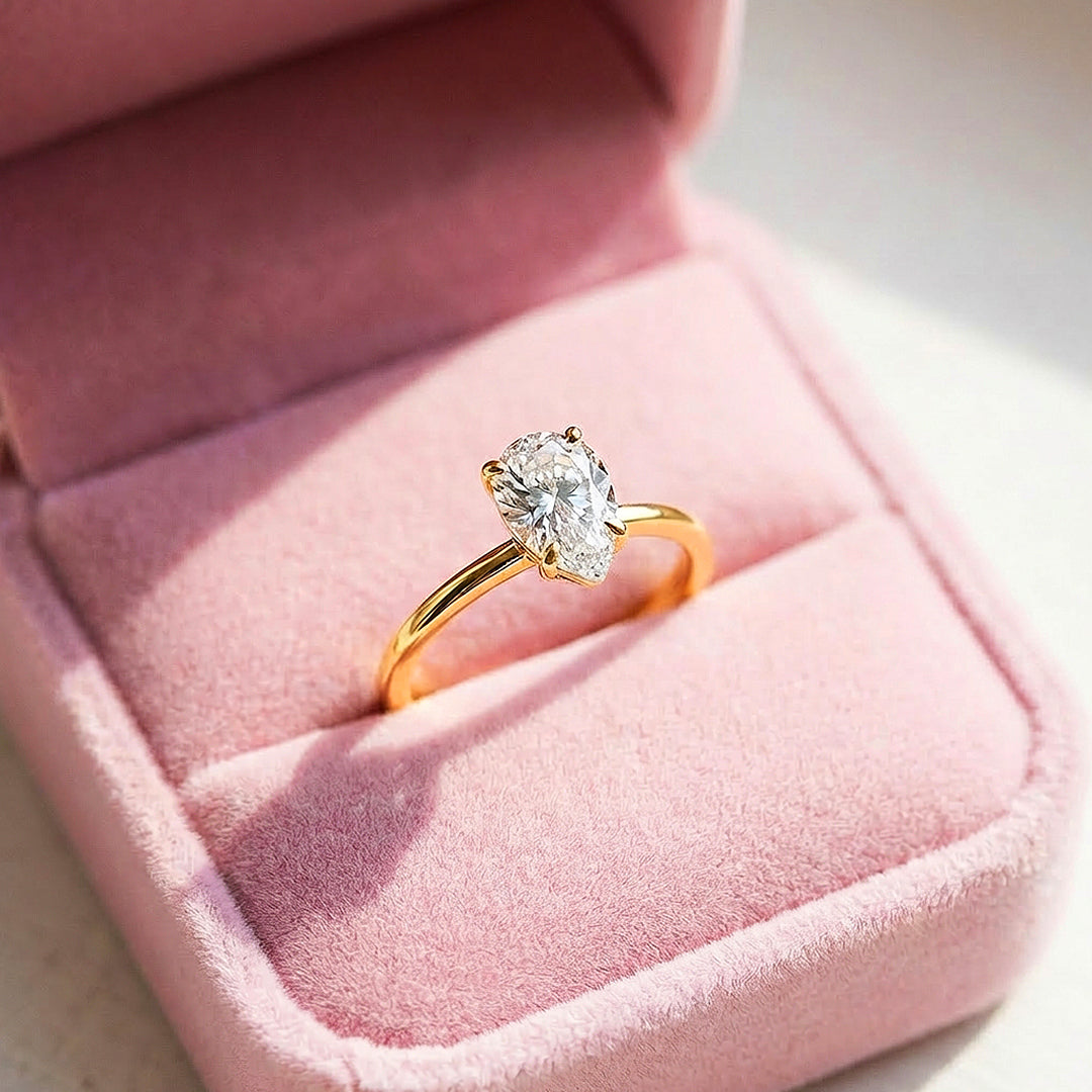 Pear Cut Moissanite Solitaire Gold Ring | 925 Sterling Silver | PRM7182
