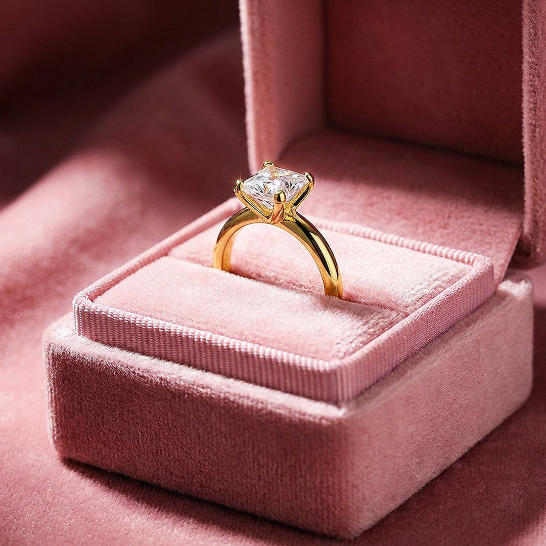 Princess Cut Moissanite Solitaire Gold Ring | 925 Sterling Silver | PRM7183
