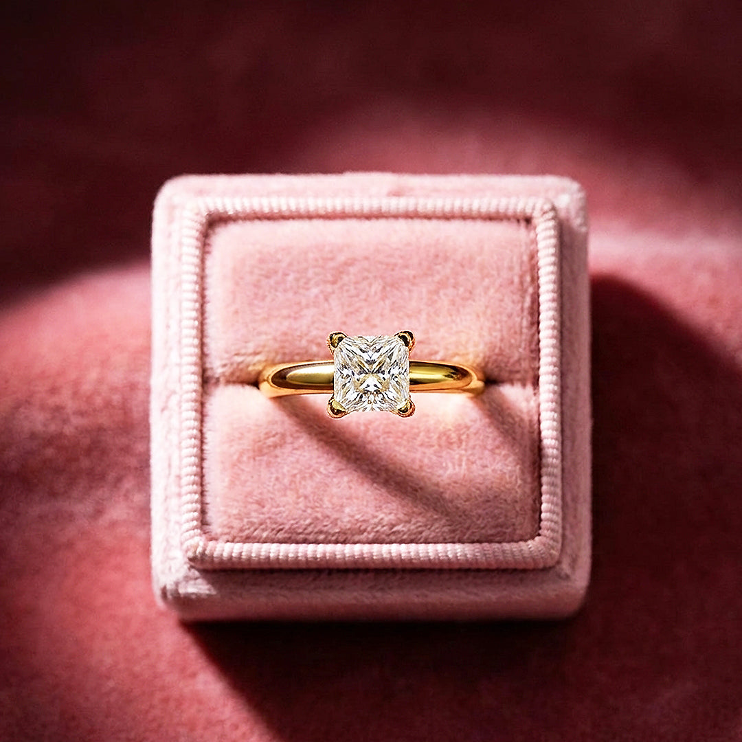 Princess Cut Moissanite Solitaire Gold Ring | 925 Sterling Silver | PRM7183