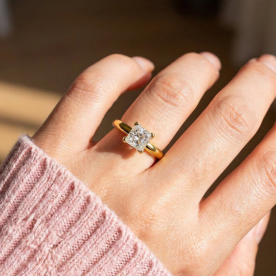 Princess Cut Moissanite Solitaire Gold Ring | 925 Sterling Silver | PRM7183