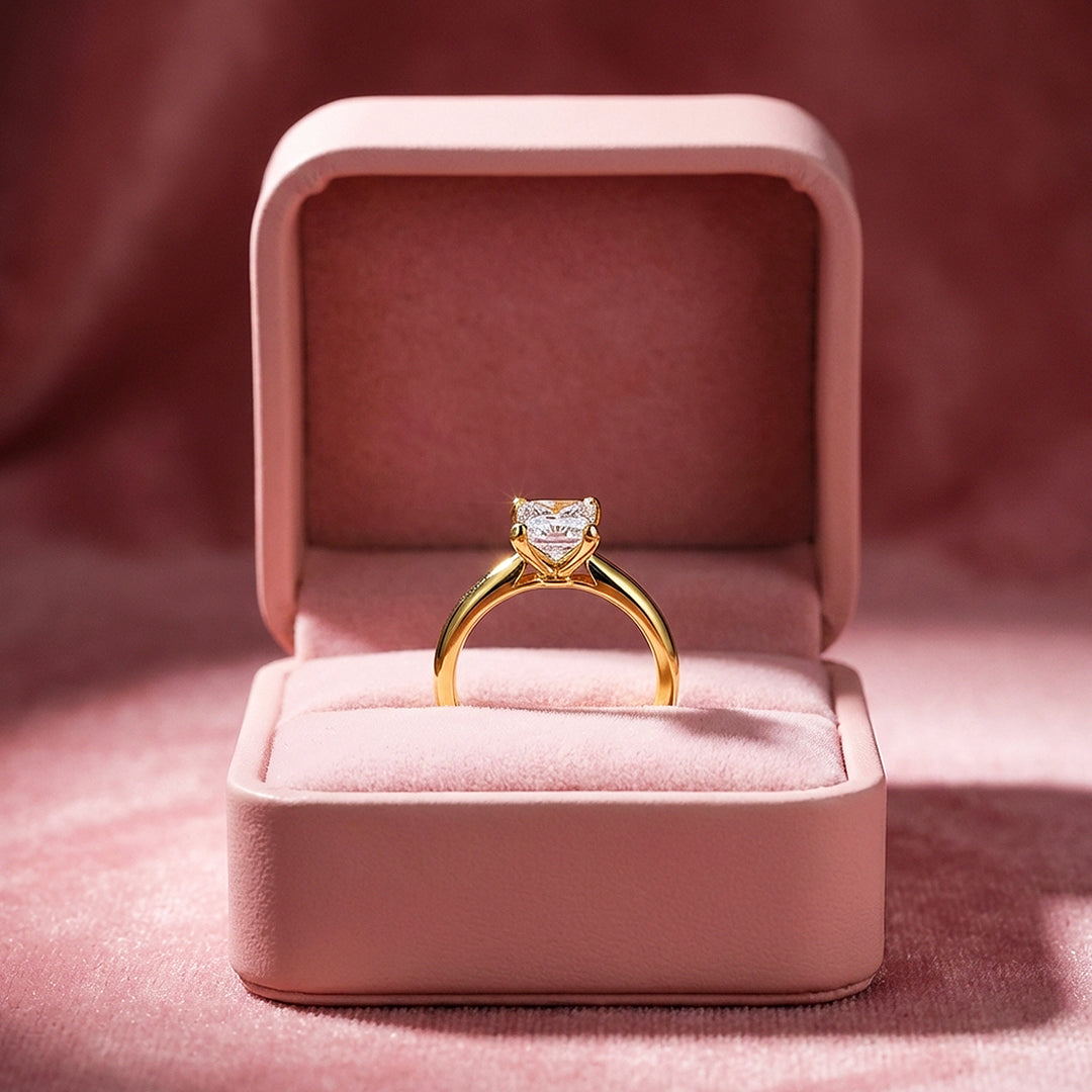 Princess Cut Moissanite Solitaire Gold Ring | 925 Sterling Silver | PRM7183