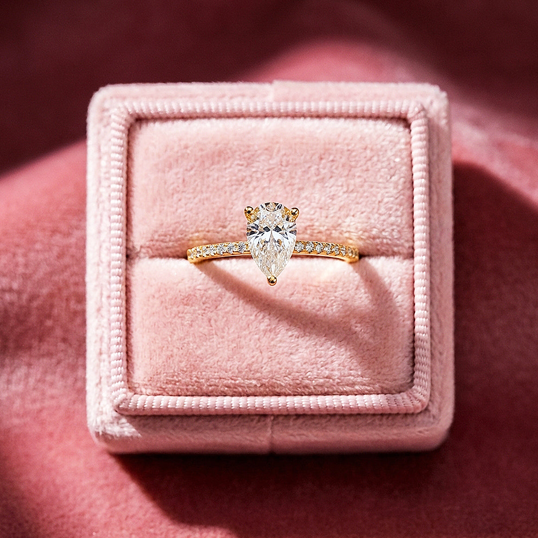 Pear Cut Moissanite Pavé Gold Ring | 925 Sterling Silver | PRM7184