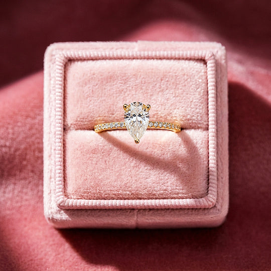 Pear Cut Moissanite Pavé Gold Ring | 925 Sterling Silver | PRM7184