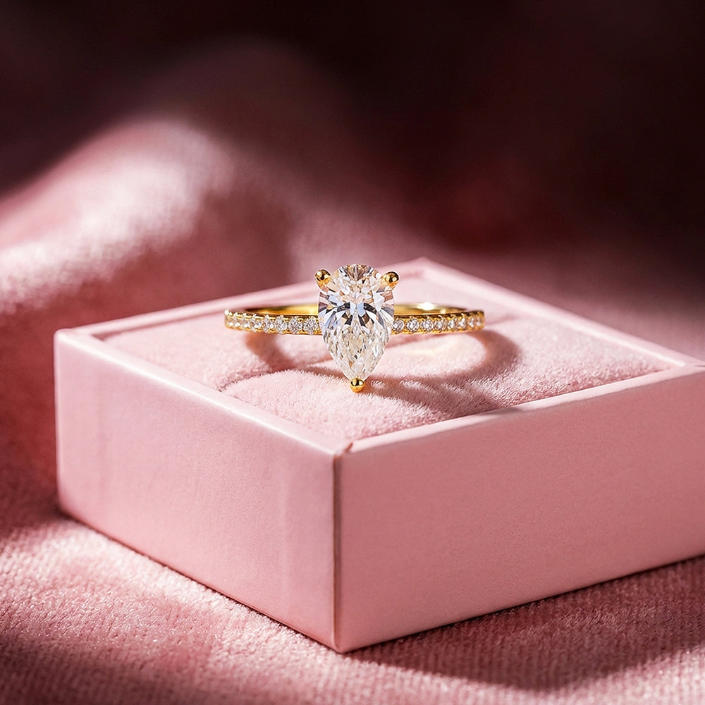 Pear Cut Moissanite Pavé Gold Ring | 925 Sterling Silver | PRM7184