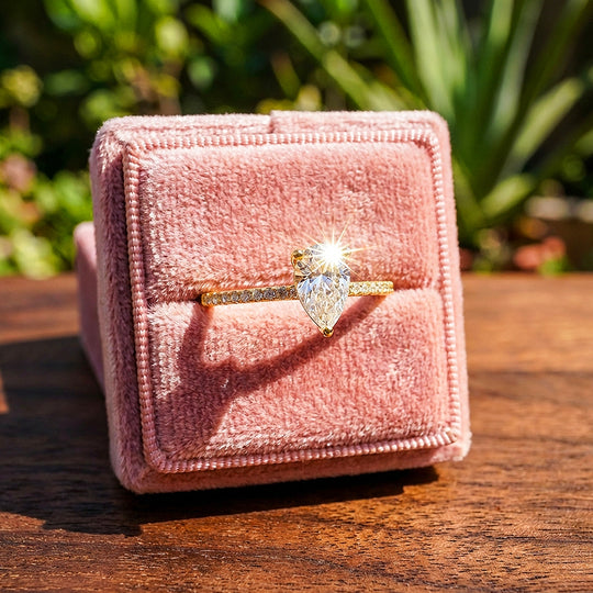 Pear Cut Moissanite Pavé Gold Ring | 925 Sterling Silver | PRM7184